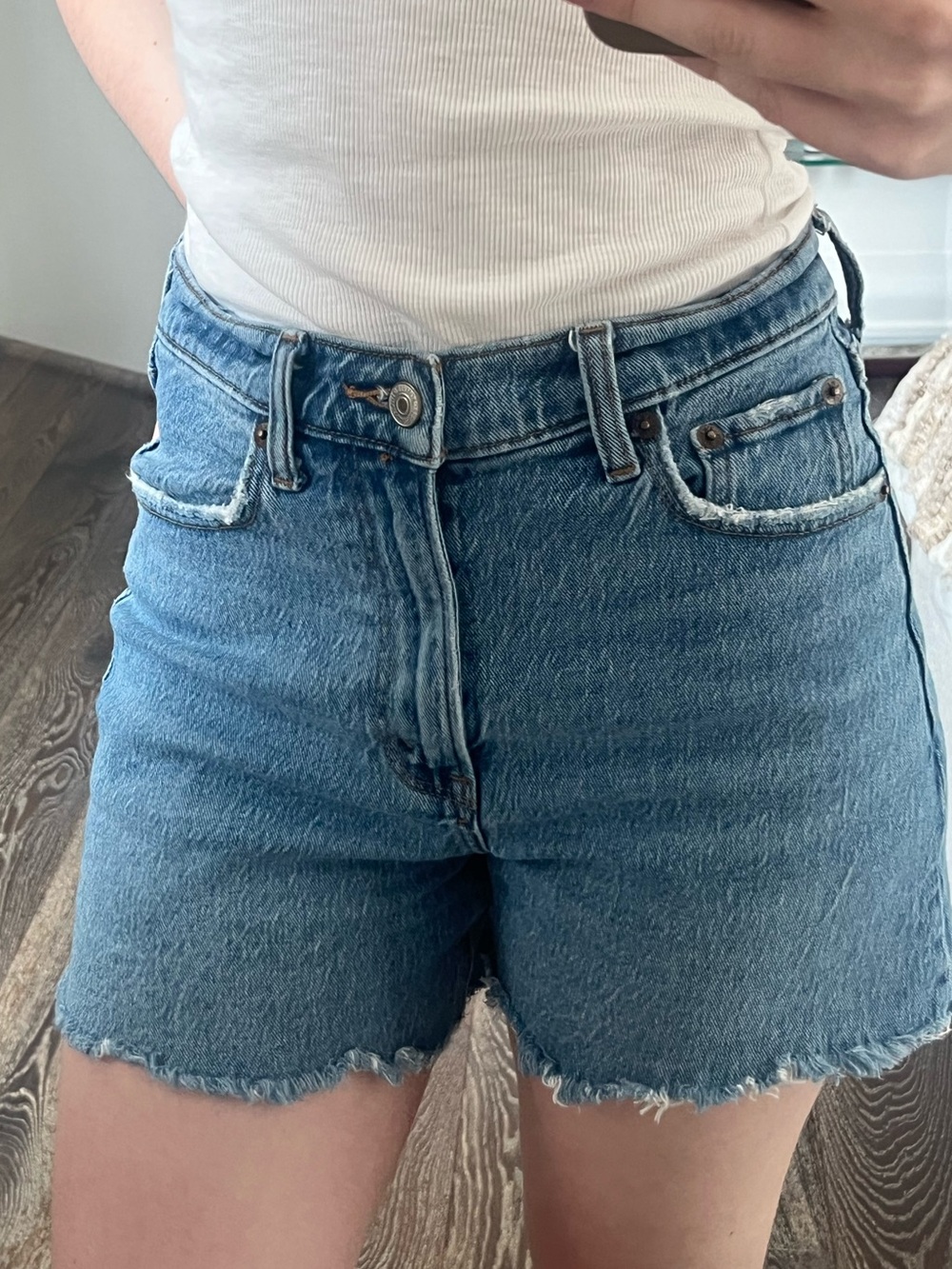 Abercrombie & Fitch Medium Blue High-Rise Denim Shorts - “The Dad Short”